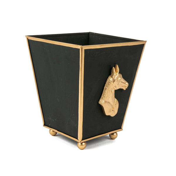 Regency Horse Head Square Cachepot Planter Black