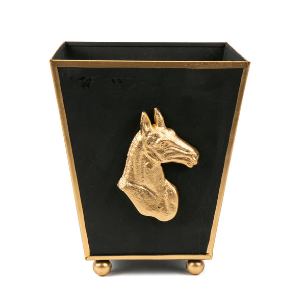 Regency Horse Head Square Cachepot Planter Black