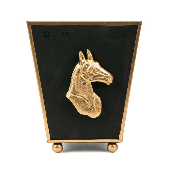 Regency Horse Head Square Cachepot Planter Black