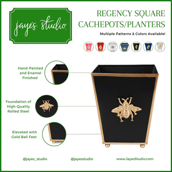 Regency Bee Square Cachepot Planter Black