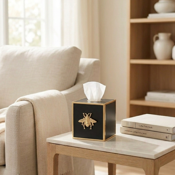 Regency Bee Tissue Box Cover Black