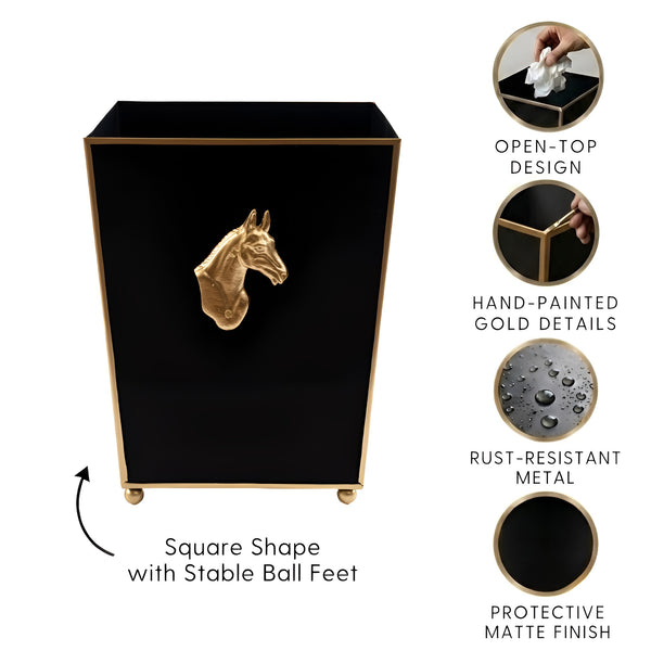 Regency Horse Head Square Wastebasket Black 9