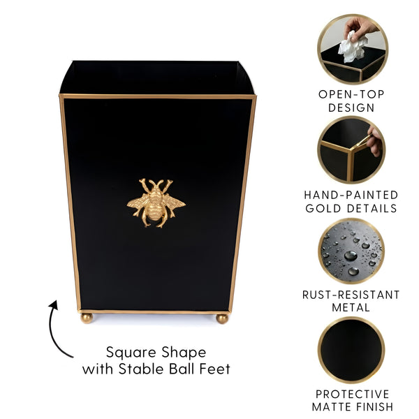 Regency Bee Wastebasket Black
