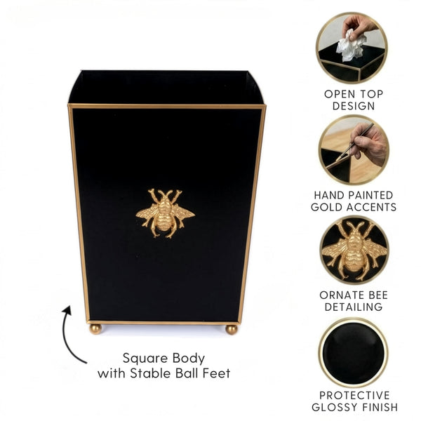 Regency Bee Wastebasket Black