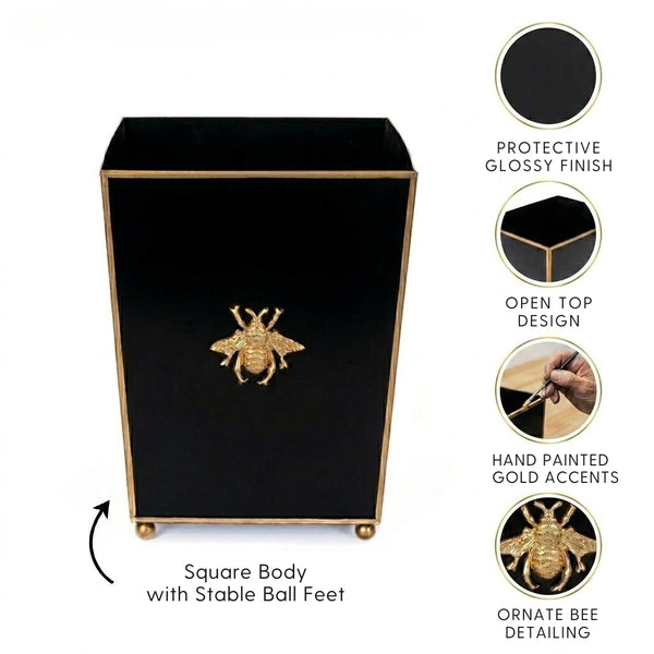 Regency Bee Wastebasket Black