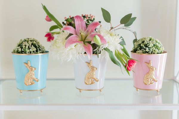 Regency Rabbit Round Cachepot Planter Light Blue