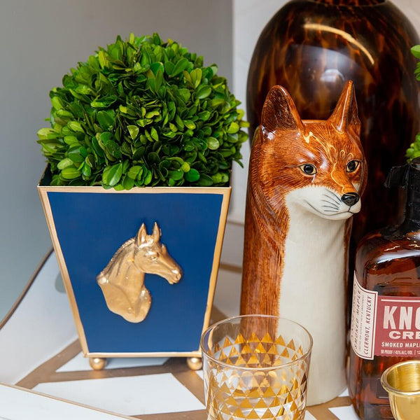 Regency Horse Head Square Cachepot Planter Navy