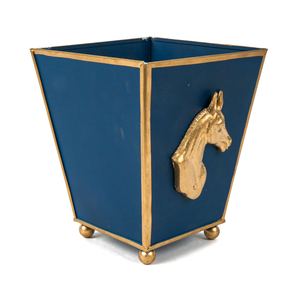 Regency Horse Head Square Cachepot Planter Navy