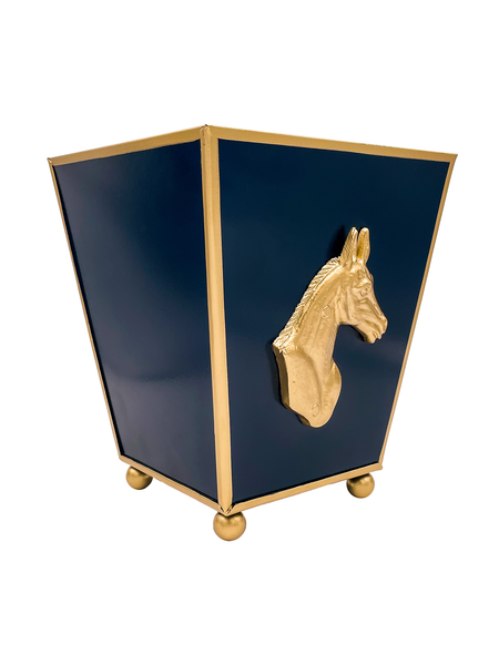 Regency Horse Head Square Cachepot Planter Navy