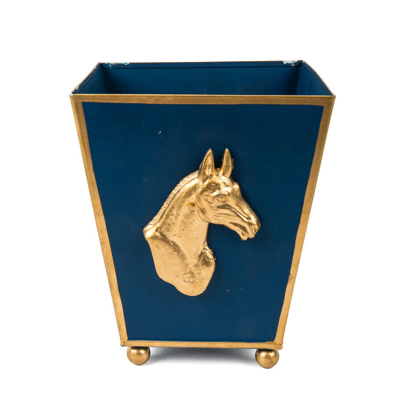 Regency Horse Head Square Cachepot Planter Navy
