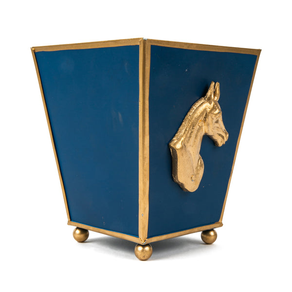 Regency Horse Head Square Cachepot Planter Navy