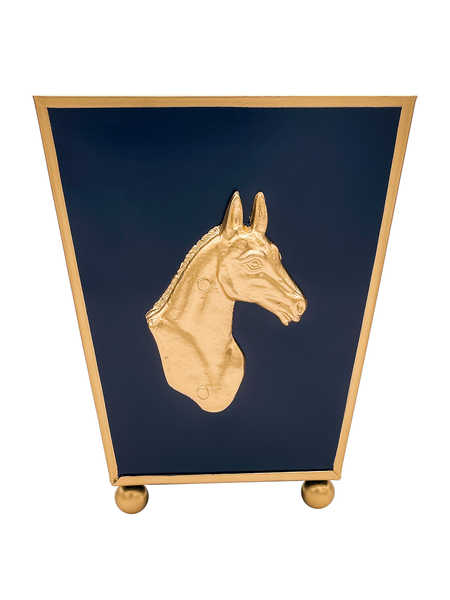 Regency Horse Head Square Cachepot Planter Navy