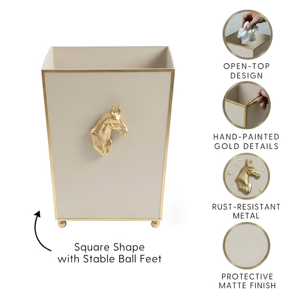 Regency Horse Head Square Wastebasket 9 - Taupe