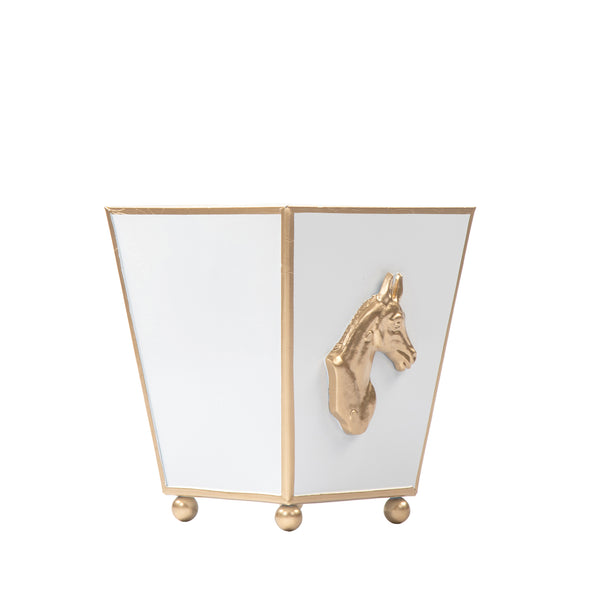 Regency Horse Head Square Cachepot Planter - White
