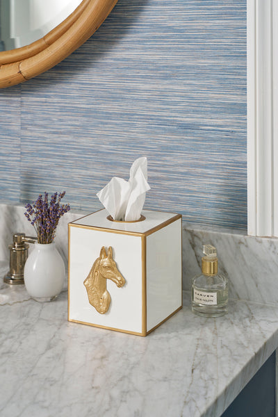 Regency Horse Head Tissue Box Cover - White