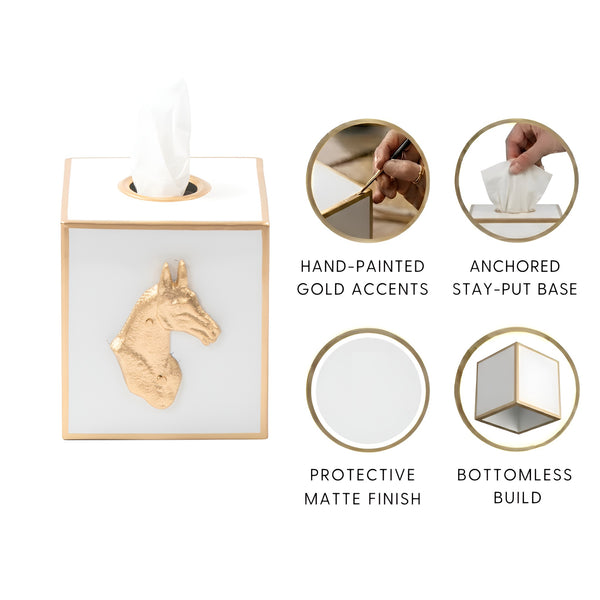 Regency Horse Head Tissue Box Cover - White