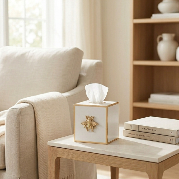 Regency Bee Tissue Box Cover White