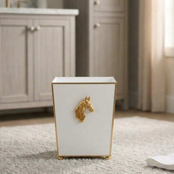 Regency Horse Head Square Wastebasket - White