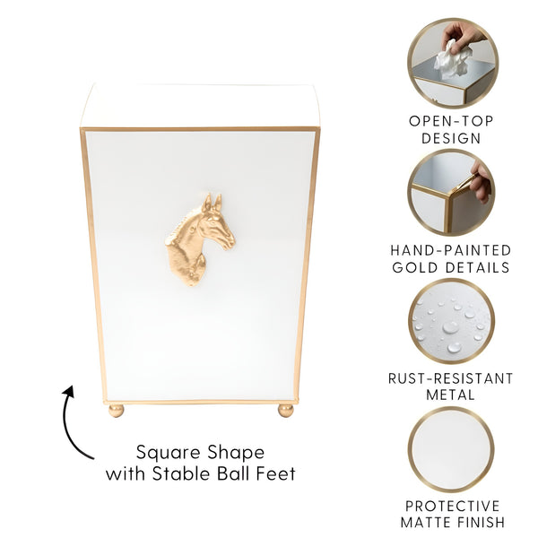 Regency Horse Head Square Wastebasket - White