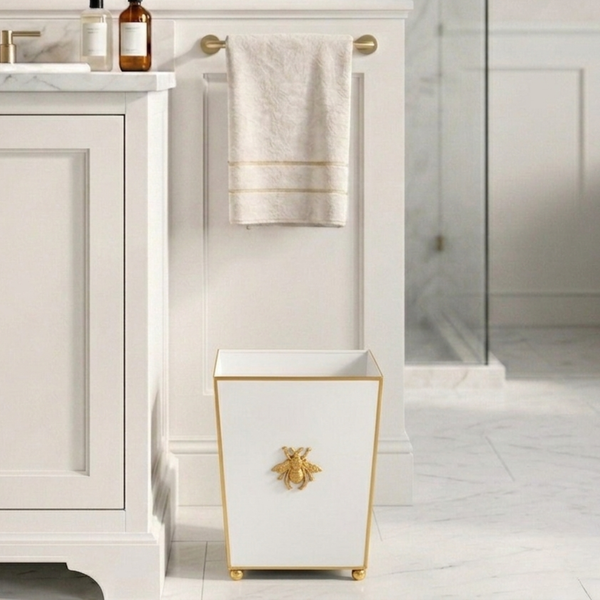Regency Bee Wastebasket White