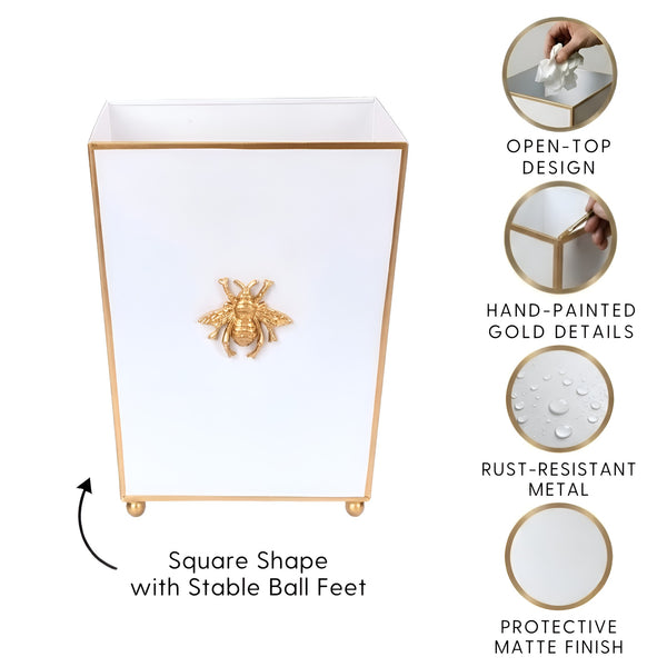 Regency Bee Wastebasket White