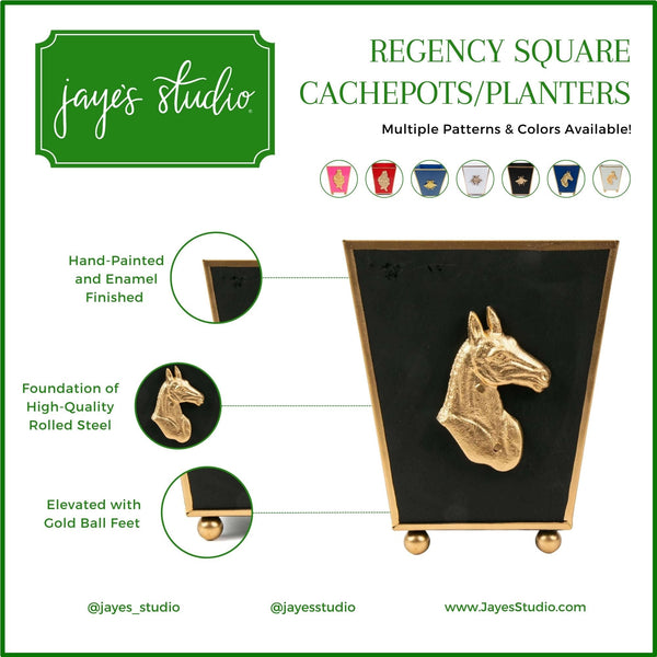 Regency Horse Head Square Cachepot Planter Black