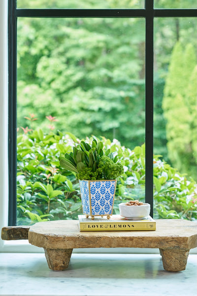 Lottie Enameled Square Cachepot Planter - Blue