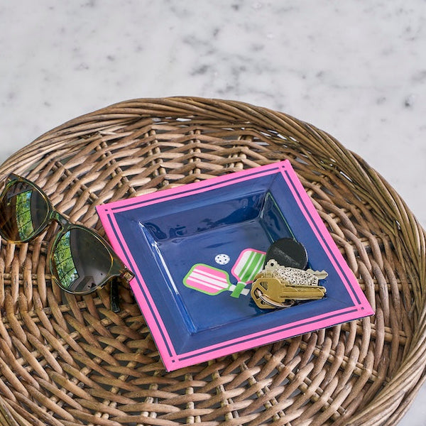 Pickleballs Enameled Tori Trinket Tray - Navy & Pink