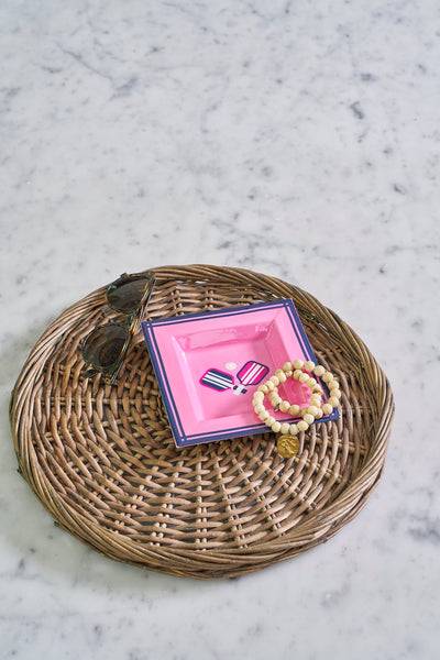 Pickleballs Enameled Tori Trinket Tray - Pink & Navy