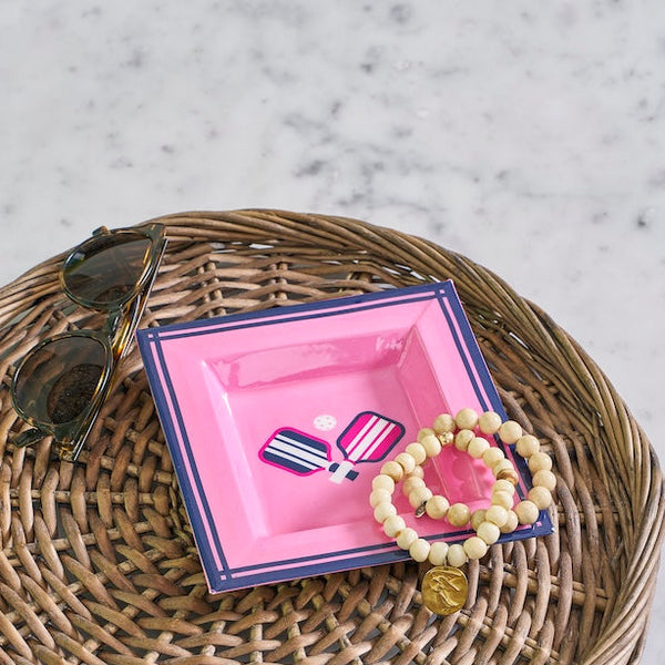 Pickleballs Enameled Tori Trinket Tray - Pink & Navy