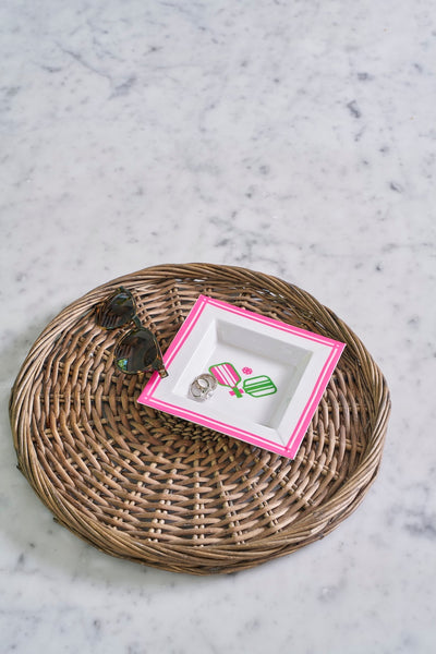 Pickleballs Enameled Tori Trinket Tray - White & Pink
