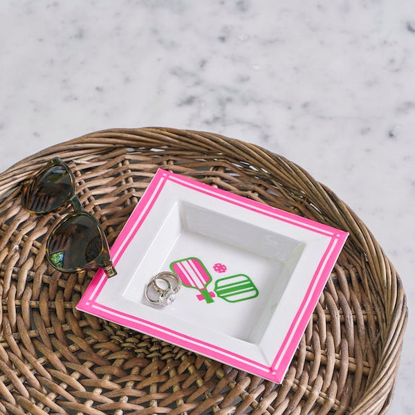 Pickleballs Enameled Tori Trinket Tray - White & Pink