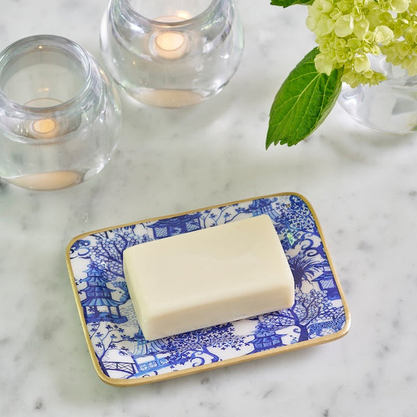 Garden Party Enameled Laney Tray - White & Blue