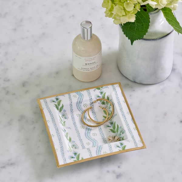 Emma Stripe Enameled Tori Trinket Tray - Blue & Green