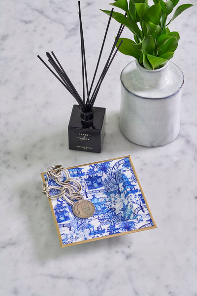Garden Party Enameled Tori Trinket Tray - White & Blue