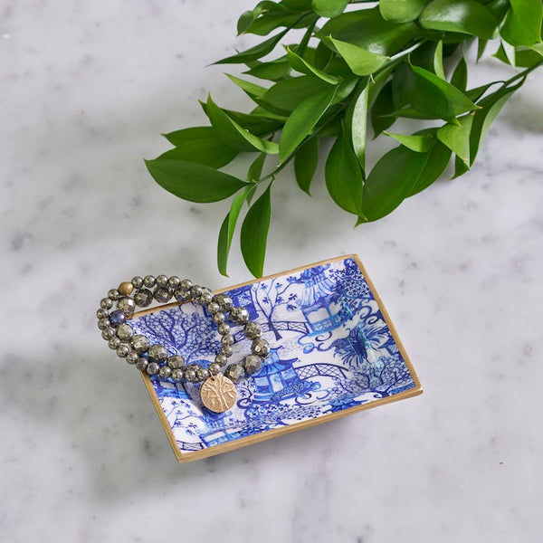 Garden Party Enameled Landry Tray - White & Blue