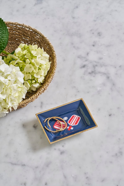 Pickleballs Enameled Landry Tray - Navy & Red