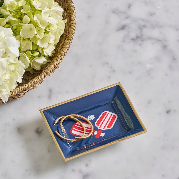 Pickleballs Enameled Landry Tray - Navy & Red