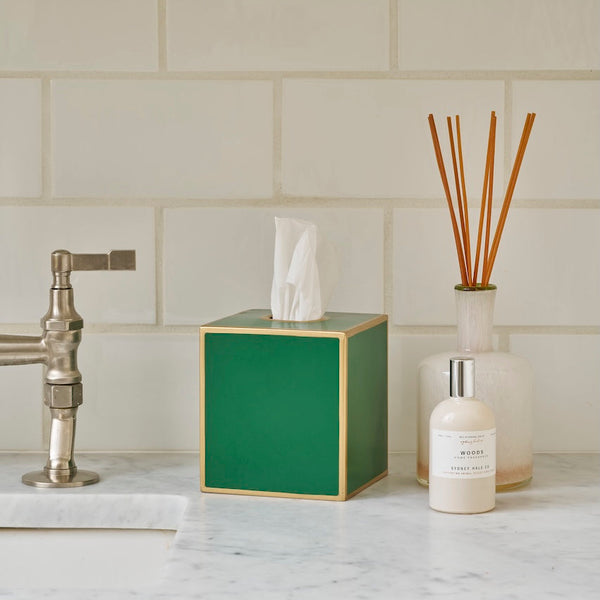 Mattie Square Tissue Box Cover - Emerald Green