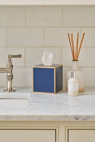 Mattie Square Tissue Box Cover - Indigo Blue