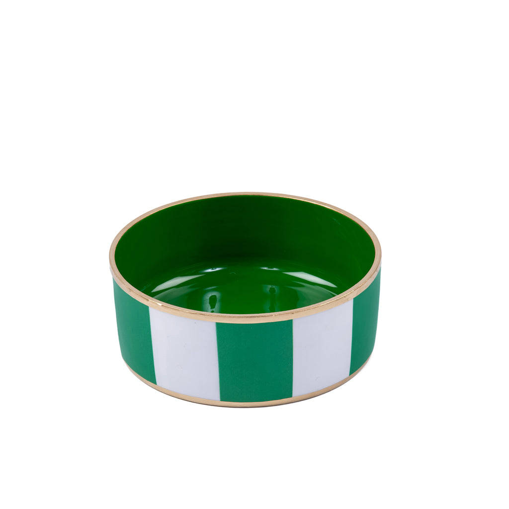 Block Stripe Enameled Pet Bowl - White & Green