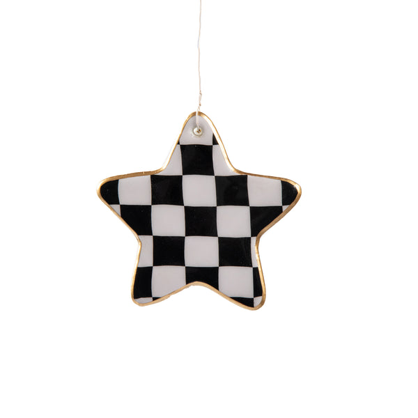 Checked Star Ornament - Black