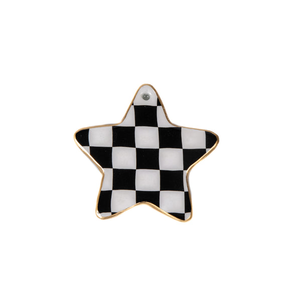 Checked Star Ornament - Black