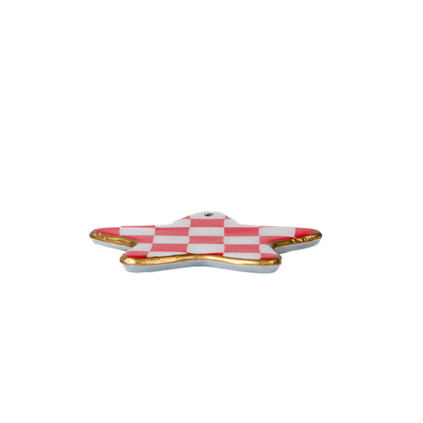 Checked Star Ornament - Red