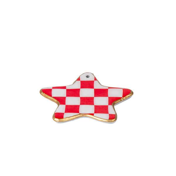 Checked Star Ornament - Red