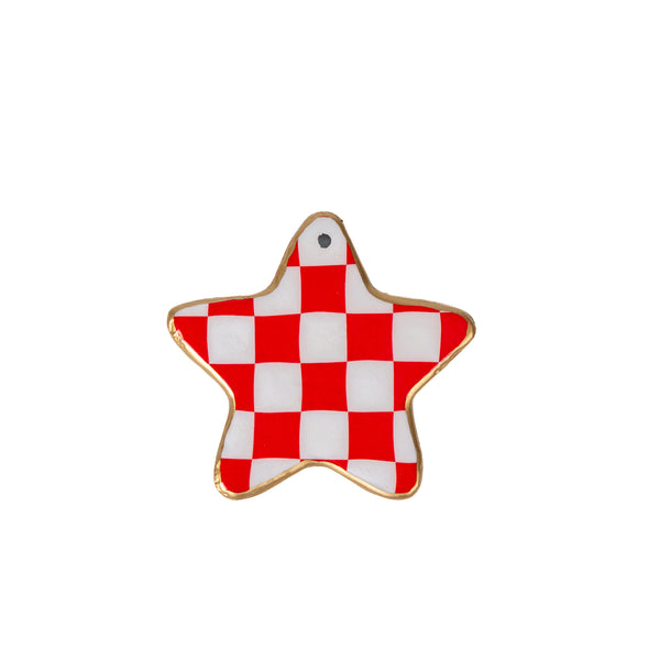 Checked Star Ornament - Red