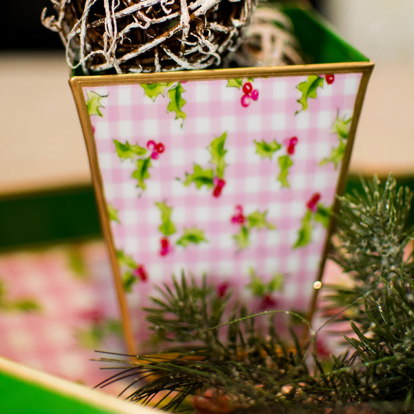 Holly Berry Enameled Square Cachepot Planter