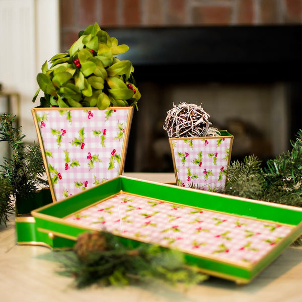 Holly Berry Enameled Square Cachepot Planter