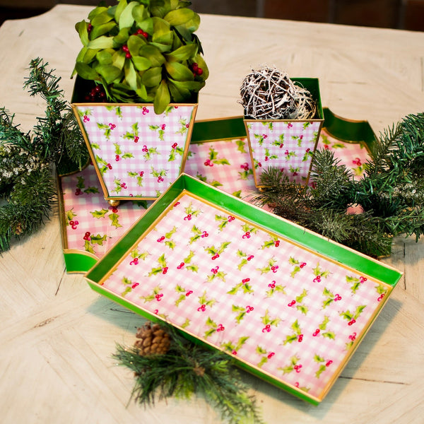 Holly Berry Enameled Oliver Tray 8x12