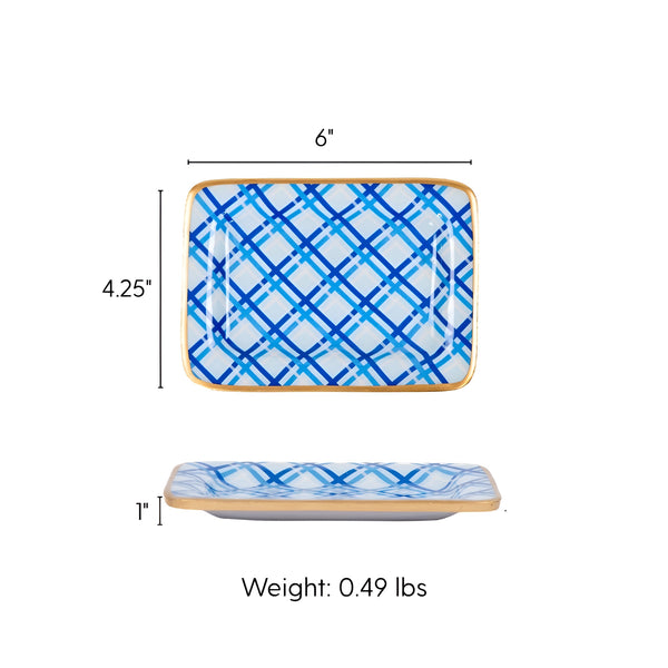 Preppy Plaid Enameled Laney Tray - Light Blue